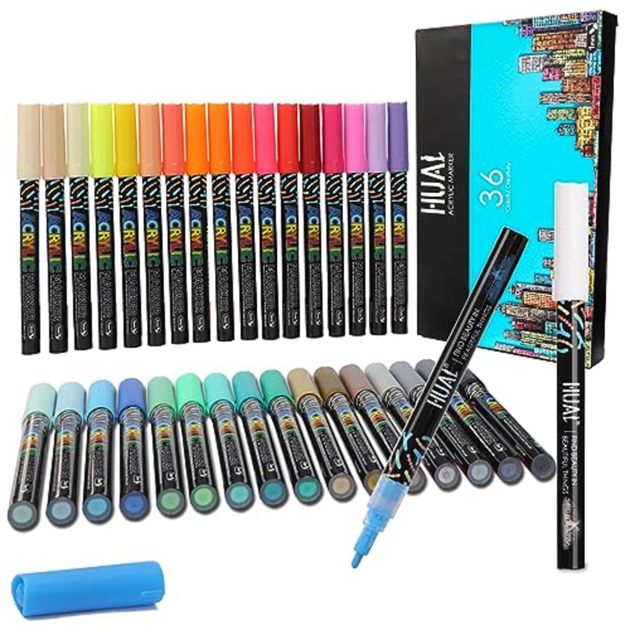 Acrylic Paint Markers Paint Pens 36 Colors, Premium Medium Tip Acrylic Paint Pens for Rock Painting,Stone, Glass, Wood, Fabric, Canvas, Metal, DIY Crafts Making, Non-Toxic and No Odor
